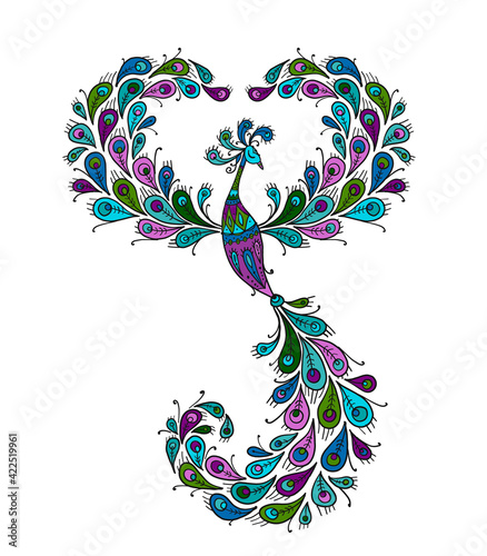 Magic Fairy Bird. Phoenix Bird. Mythical character. Ornamental Silhouette for your design