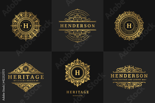 Luxury logos and monograms crest design templates set vector illustration.