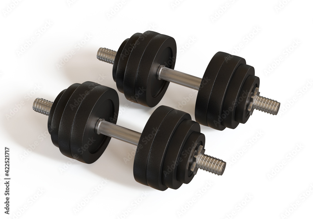 Fototapeta premium Professional dumbbell for fitness and bodybuilding isolated on white background, 3d illustration.