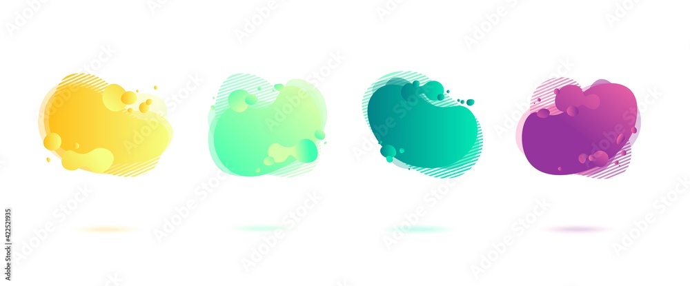 Abstract dynamic gradient graphic elements in modern style. Banners with flowing liquid shapes, amoeba forms. Logo, flyer, presentation, invitation, card template. Vector illustration. Abstract dynamic gradient graphic elements in modern style. Banners with flowing liquid shapes, amoeba forms. Logo, flyer, presentation, invitation, card template. Vector illustration.