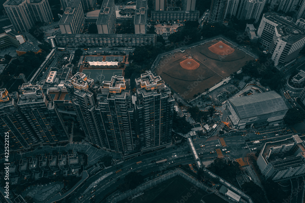 Stunning aerial view of the very crowded Hong Kong island streets Stunning aerial view of the very crowded Hong Kong island streets