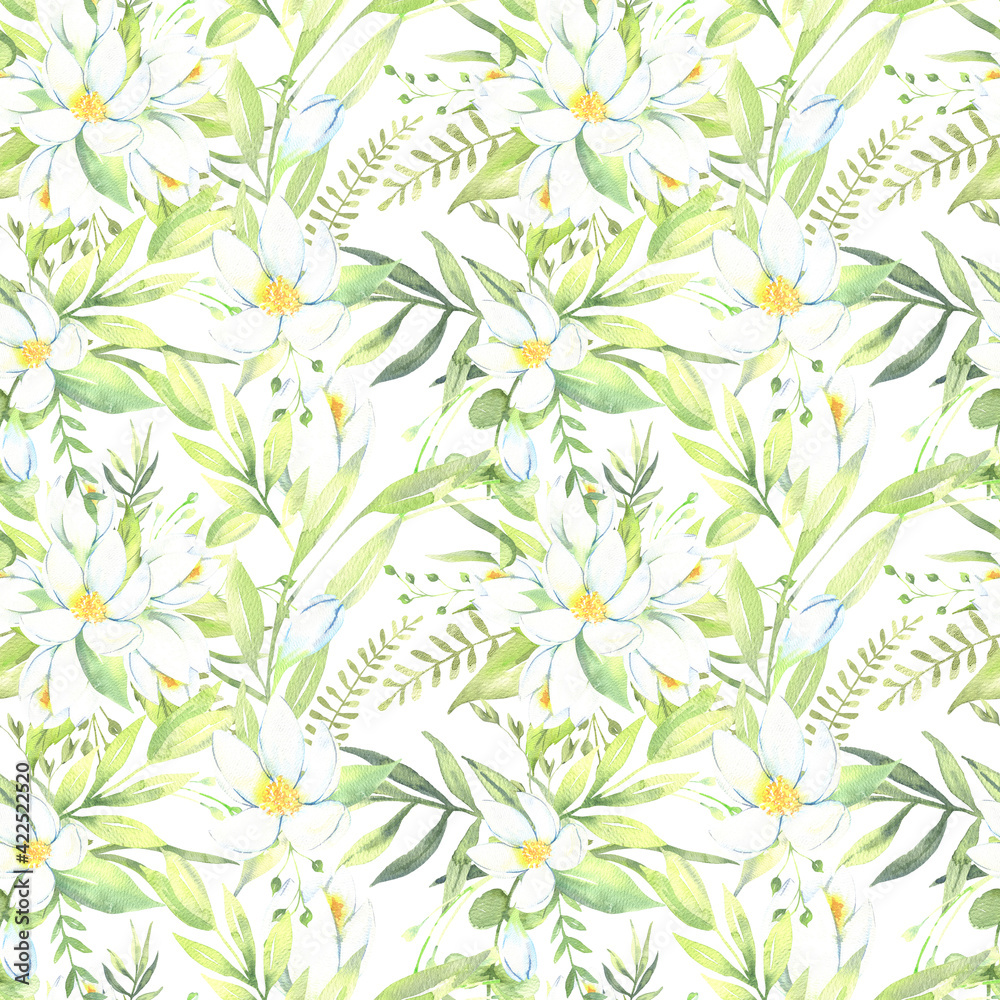 Fototapeta premium Wildflower crocuses flower pattern in a watercolor style isolated. Aquarelle wild flower for background, texture, wrapper pattern, frame or border. High quality illustration
