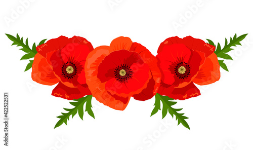 Bilde på lerret Vector illustration of red poppies for the design of banners, invitations and postcards