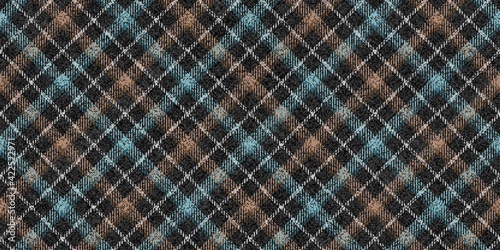 texture ragged grungy fabric of traditional old english tweed with blue brown white stripes on black checkered gingham repeatable diagonal ornament for men's wool suit plaid tablecloths shirts tartan