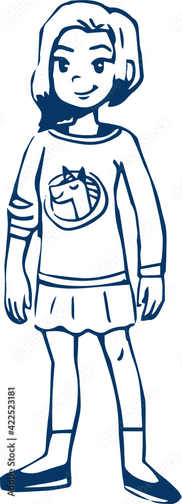 Clipart black outline child schoolboy girl in a skirt. Vector illustration in cartoon style. Clipart black outline child schoolboy girl in a skirt. Vector illustration in cartoon style.