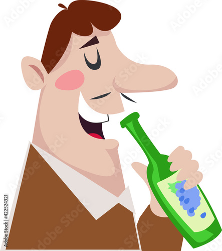A man drinks wine. Logo of the alcologist shop. Illustration in cartoon style.