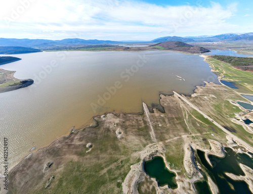 Aerial panorama of  Zhrebchevo Reservoir, Bulgaria photo