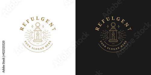 Glowing lantern template on elegant emblem for illumination services