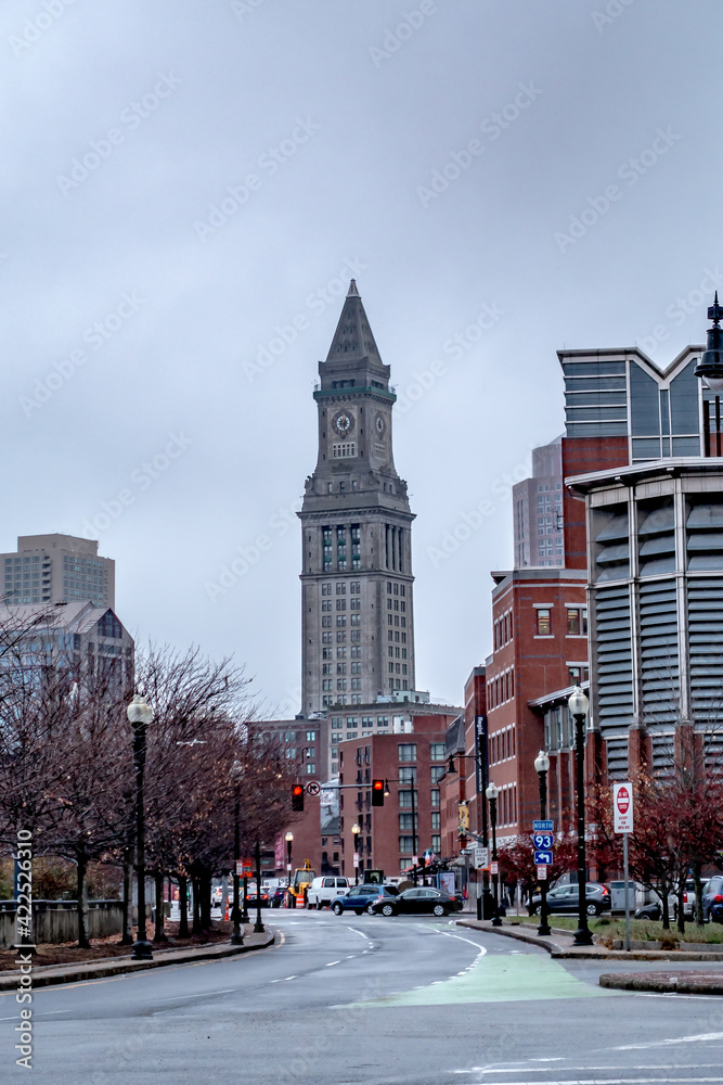 Obraz premium street scenes on rainy day in boston massachusetts