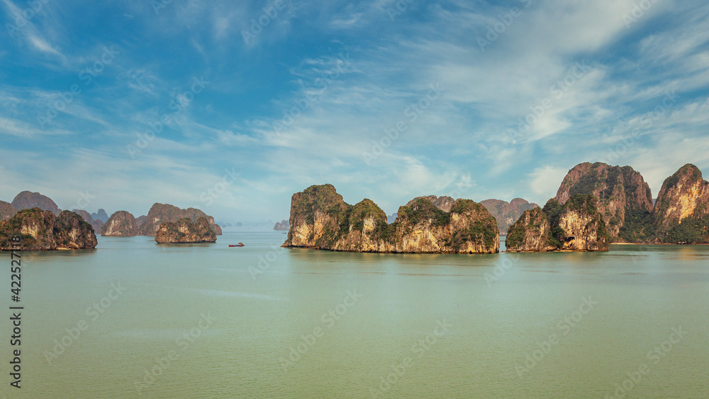Halong Bay Landscape View. Horizontal landscape View of this beautiful Natural Wonder. UNESCO World Heritage Site since 1994 features a wide range of biodiversity.