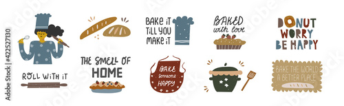 Set of funny baking quotes in clip arts.