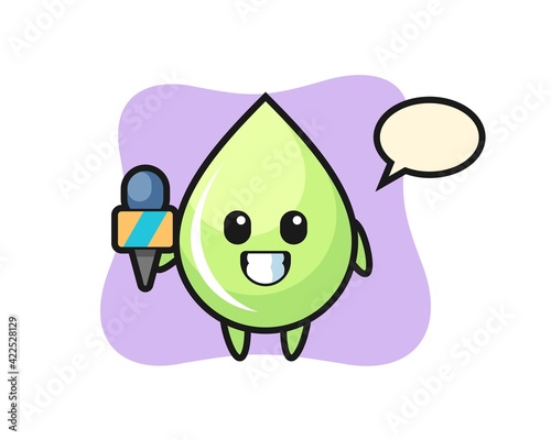 Character mascot of melon juice drop as a news reporter