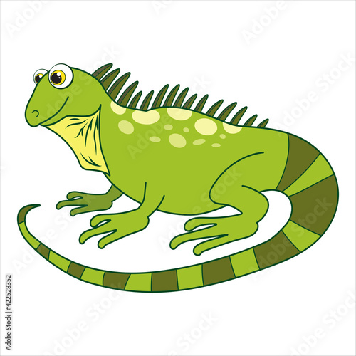 Chameleon. Cartoon character Gecko isolated on white background. Template of cute wild animal. Education card for kids learning animals. Suitable for decoration and design. Vector in cartoon style.