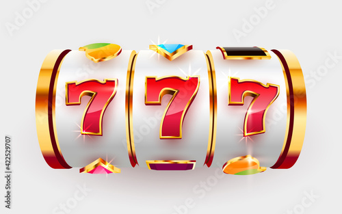 Golden slot machine wins the jackpot. 777 Big win concept. Casino jackpot.