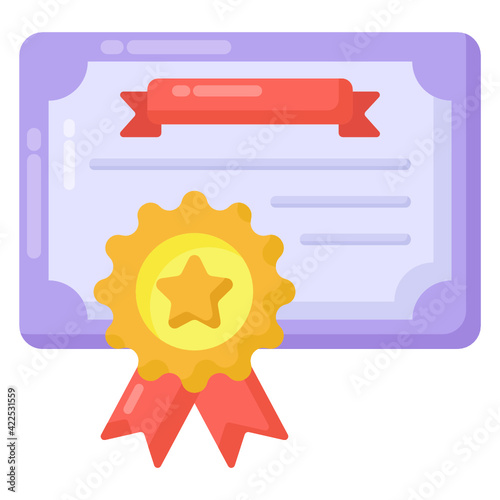 
Paper with badge denoting flat icon of certificate 

