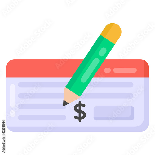 
Paper with pencil denoting flat icon of cheque 

