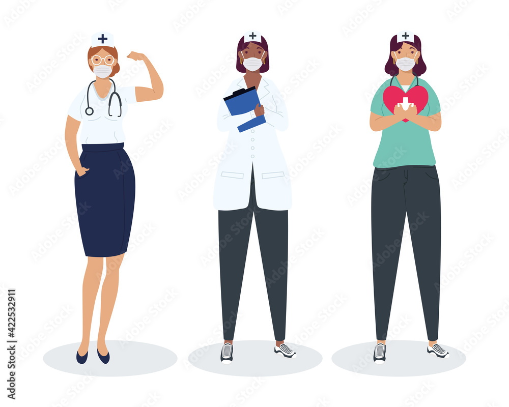 Fototapeta premium three nurses characters