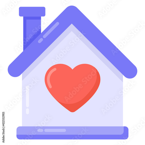 
Architecture with heart symbolizing flat icon of favourite home 

