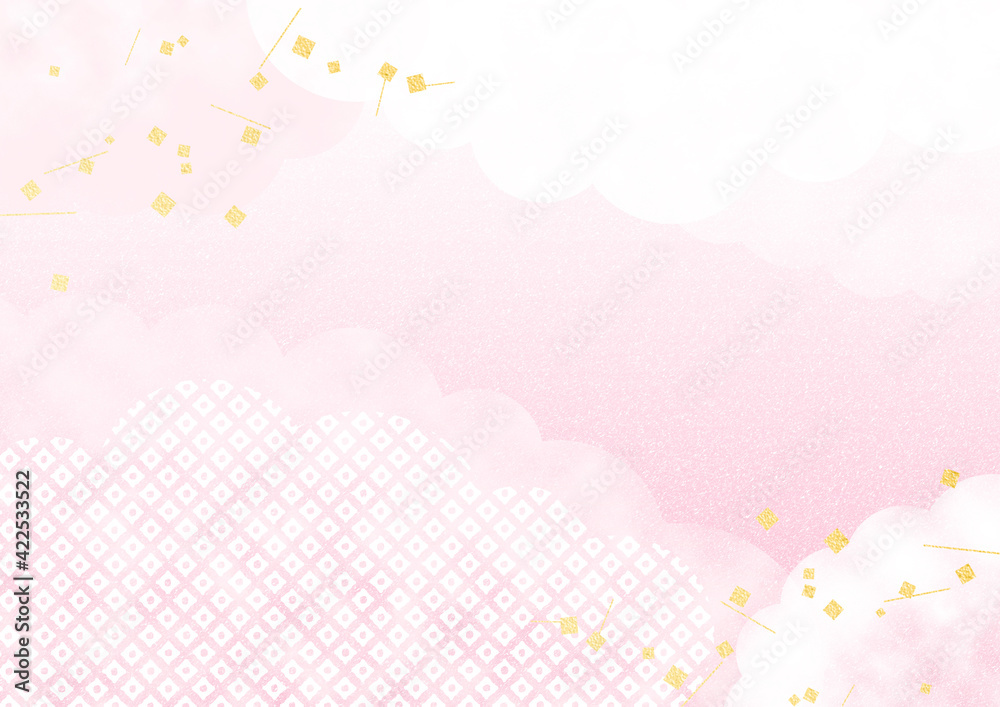鹿の子模様の雲と切金と質感のある背景 和風イラスト背景素材(ピンク) 鹿の子模様の雲と切金と質感のある背景 和風イラスト背景素材(ピンク)