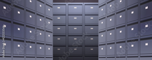 office wall of filing cabinet document data archive storage folders for files business administration concept