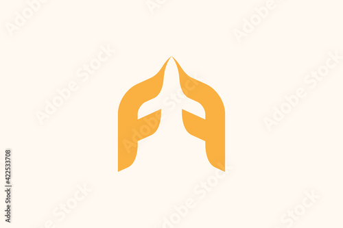 simple elegant letter f airplane logo modern design, unique concept
