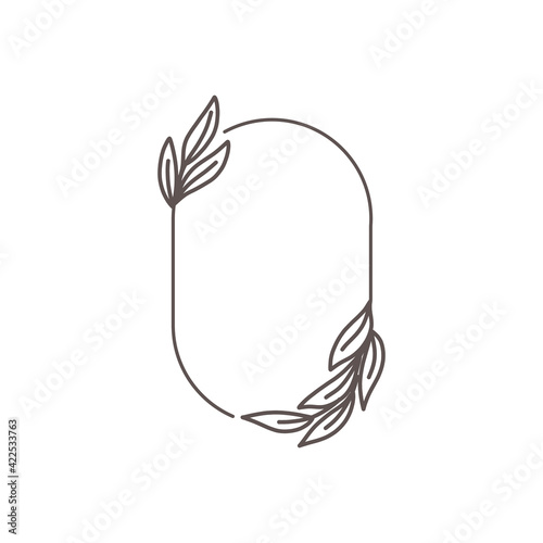 bohemian logo line. modern minimalism style. phases of the moon and the sun. lunar eclipse and new moon. botanical frame. ideal for packaging design