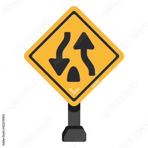 
A road right turn ahead icon with three multiple directions, flat design

