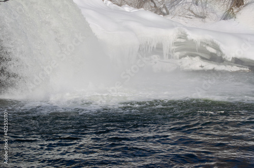 city ​​spillway made of pipes in winter