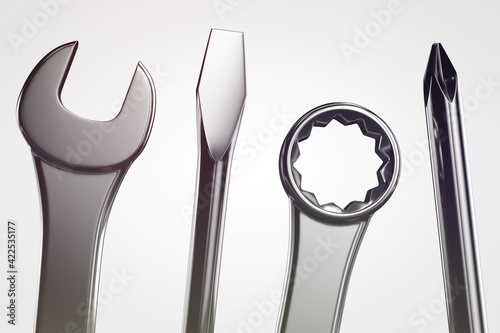 Set of tools. Wrenches and screwdrivers. Technical topics.