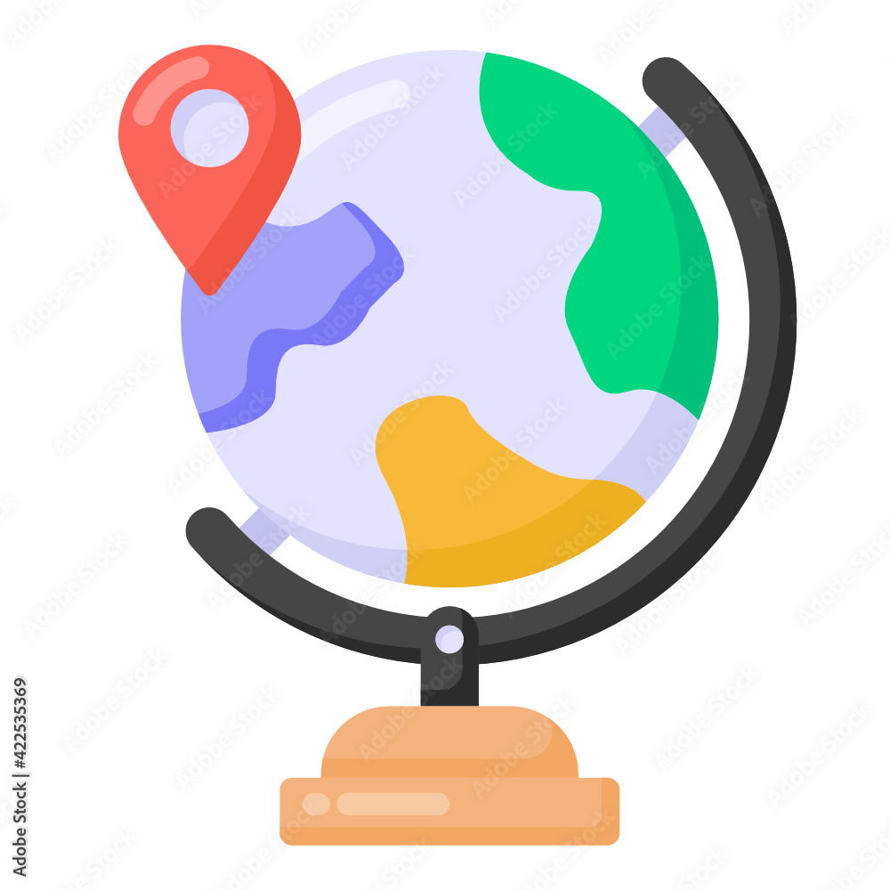 Globe with pin, global location icon in flat style
Globe with pin, global location icon in flat style