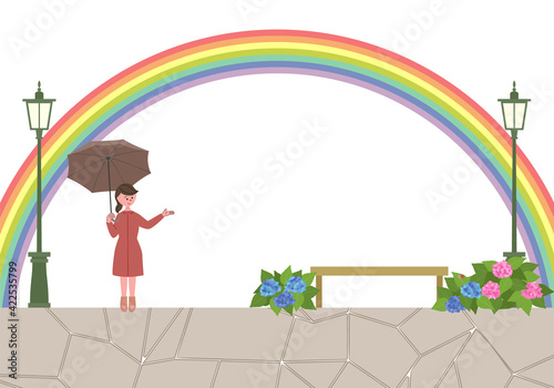 Wallpaper Mural 雨上がりの街並み　傘をさしている女性のイラスト Torontodigital.ca