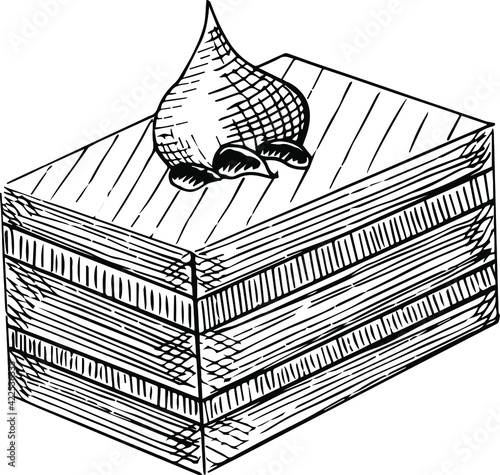 Seth food in the cut. Stylized cake. A stylish image of a piece of cake. Logo, printing on postcards, menus, business cards, logo. A sticker.