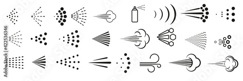 Spray icons set. Simple black fluid spray cloud symbols.