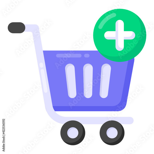 
Shopping trolley with plus sign, add to cart concept vector 

