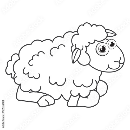 Wallpaper Mural Colorless cartoon a young Sheep. Coloring pages. Template page for coloring book of funny easter Lamb for kids. Practice worksheet or Anti-stress page for child. Cute outline education game. EPS10 Torontodigital.ca