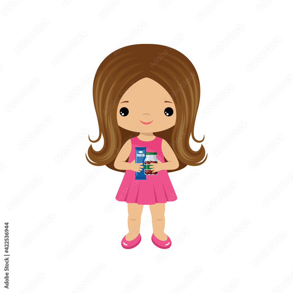 Little girl with products on a white background Little girl with products on a white background