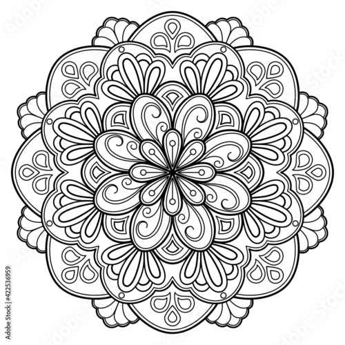 Mandala Coloring book art, wallpaper design, tile pattern, shirt, greeting card, sticker, lace pattern and tattoo. decoration for interior design. Vector ethnic oriental circle ornament. background