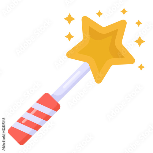 
A flat splendid icon of magic wand, magician tool 

