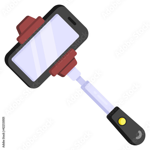 
Phone on stick denoting flat icon of monopod 

