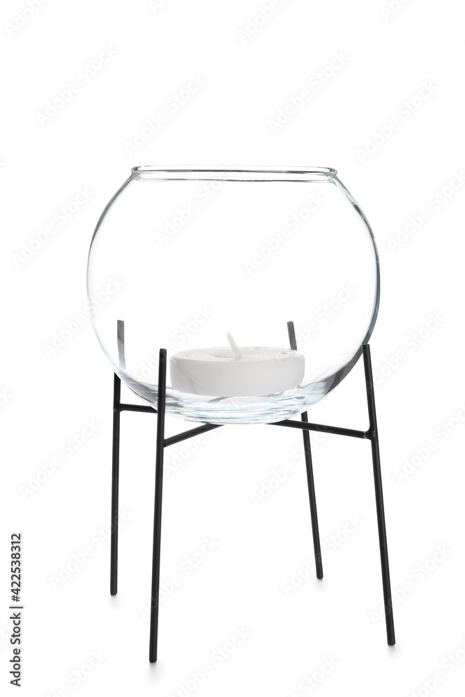 Candle in stylish holder on white background Candle in stylish holder on white background