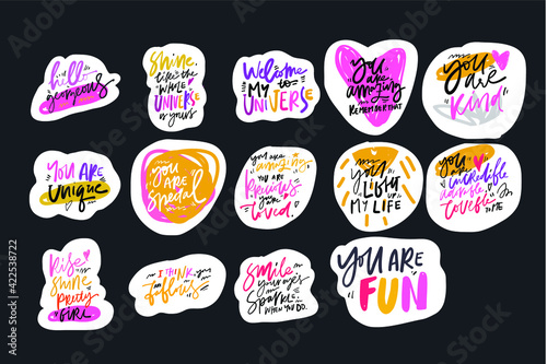 Compliment sticker. Hand lettering
