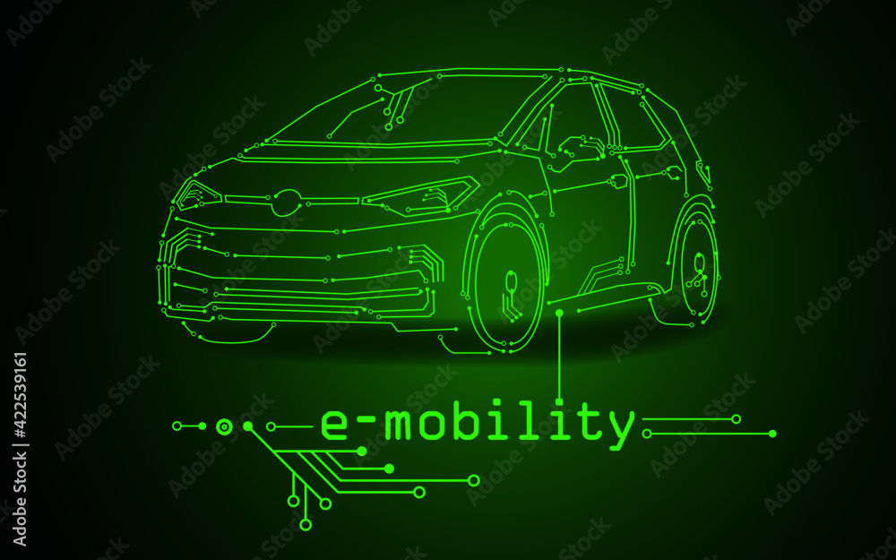 e-mobility by an electric car  - obrazy, fototapety, plakaty 