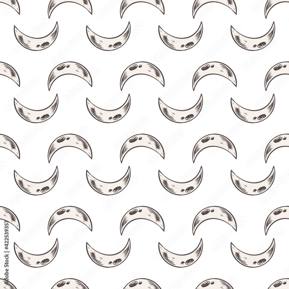 Moon phases square seamless pattern on white background. Vintage pencil sketch digital art. Print for stationery, textiles, fortune telling, magic, tarot cards, invitations, Halloween and mysticism Moon phases square seamless pattern on white background. Vintage pencil sketch digital art. Print for stationery, textiles, fortune telling, magic, tarot cards, invitations, Halloween and mysticism