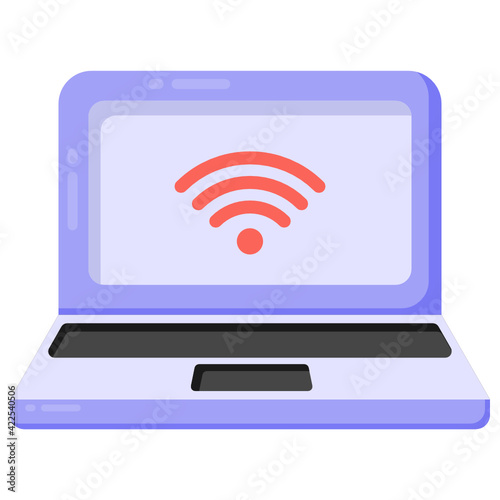 
An icon of laptop wifi in flat design 

