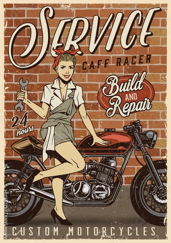 Motorcycle repair service vintage poster