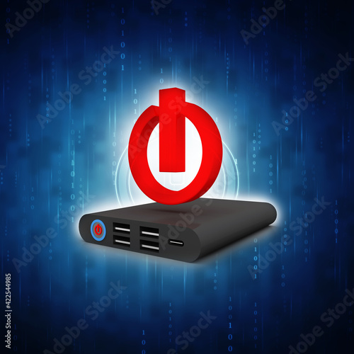 3d rendering latest technology Power bank with power sign
 photo