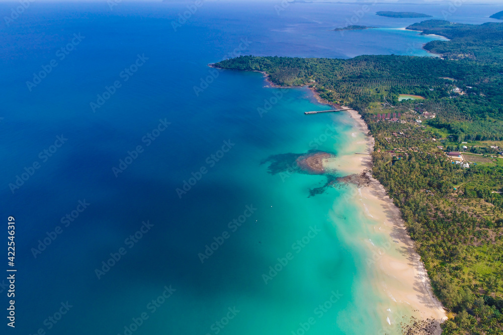 Aerial view sea beach with coconut palm tree Aerial view sea beach with coconut palm tree
