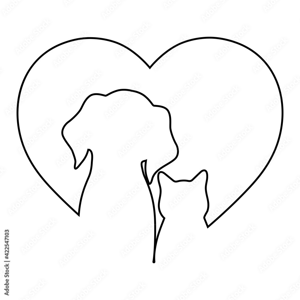 Cat And Dog With Love Illustration.Pet house logo concept with pets. Cat And Dog With Love Illustration.Pet house logo concept with pets.