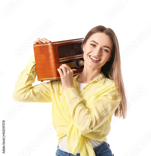 Young woman with retro radi...