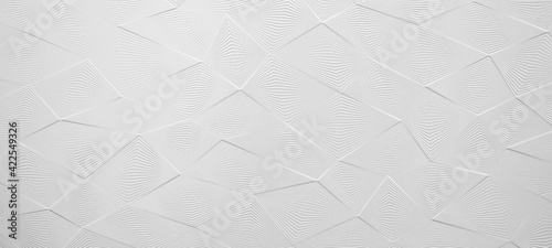 Fototapeta Naklejka Na Ścianę i Meble -  White geometric rhombus diamond 3d tiles wall texture background banner panorama	